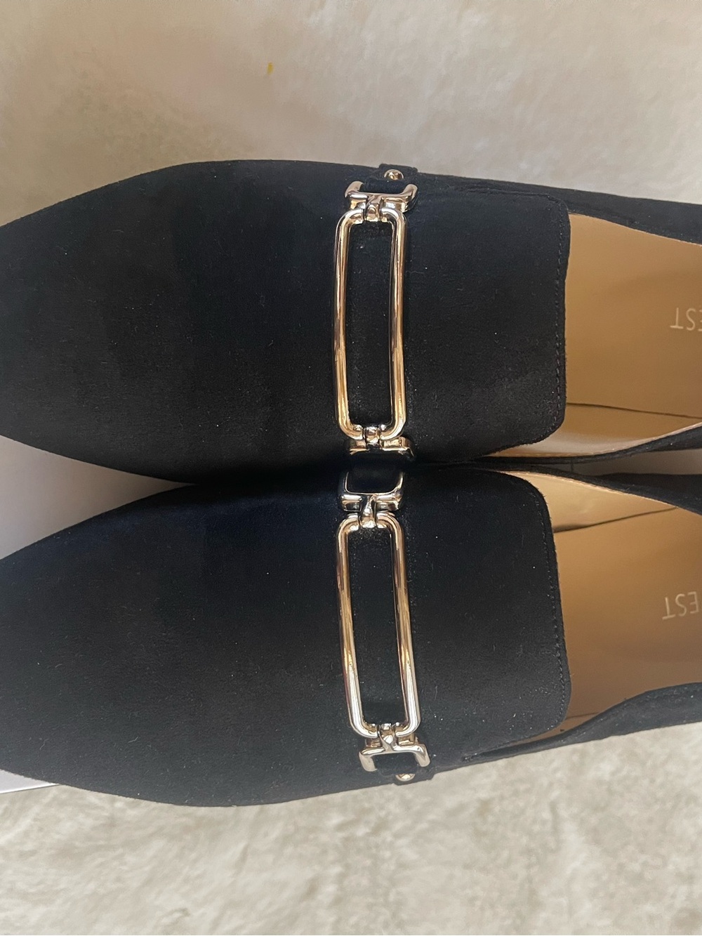 Nine West Black Slip-On Loafers with Gold Hardware size 10